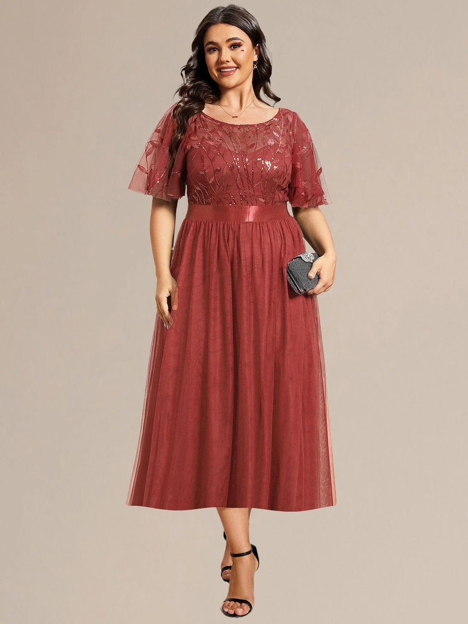 ever TAYLOR|Designer Sequined Leaf Midi Evening Dress - Image 23