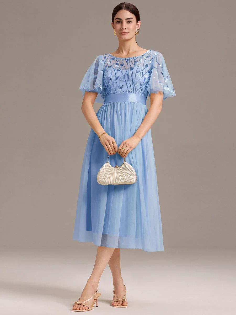 ever TAYLOR|Designer Sequined Leaf Midi Evening Dress - Image 3