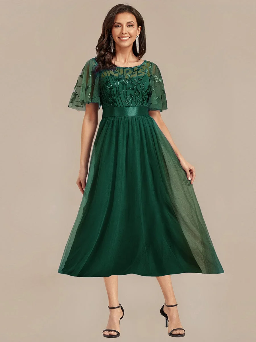 ever TAYLOR|Designer Sequined Leaf Midi Evening Dress - Image 30