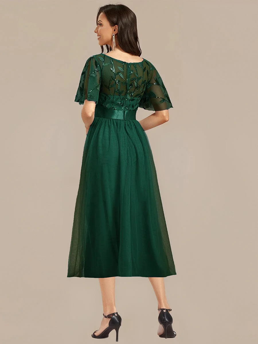 ever TAYLOR|Designer Sequined Leaf Midi Evening Dress - Image 31