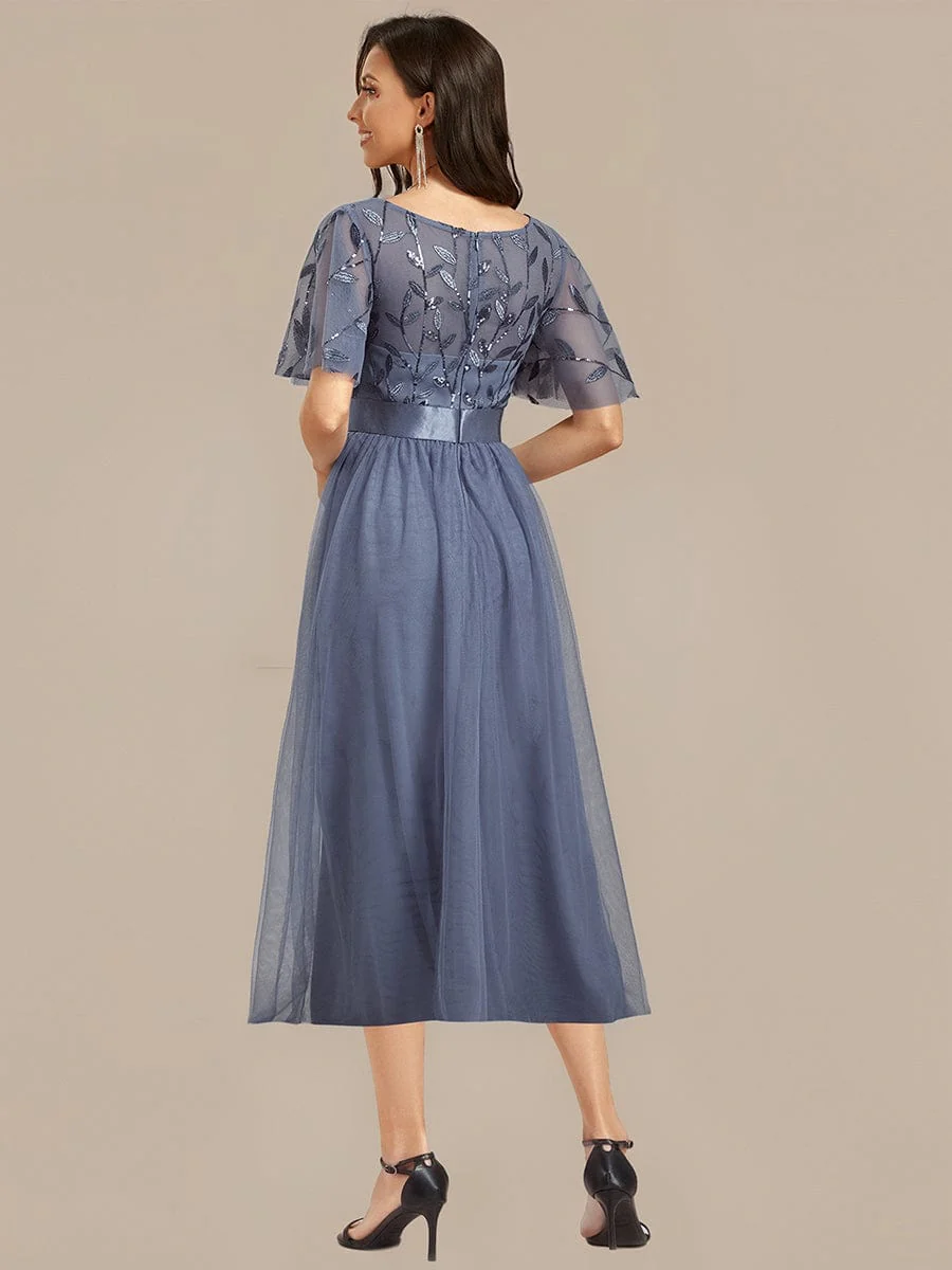 ever TAYLOR|Designer Sequined Leaf Midi Evening Dress - Image 38