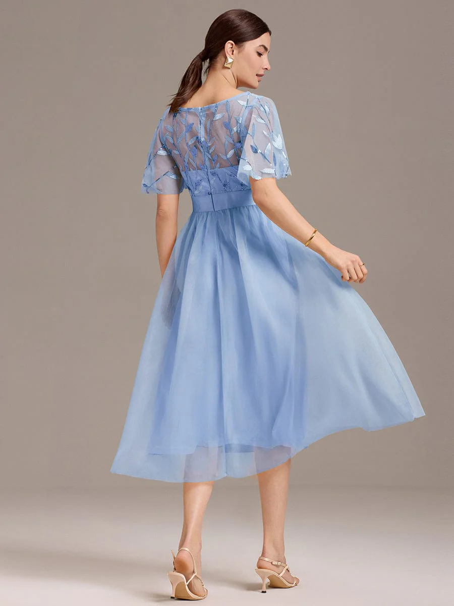 ever TAYLOR|Designer Sequined Leaf Midi Evening Dress - Image 4