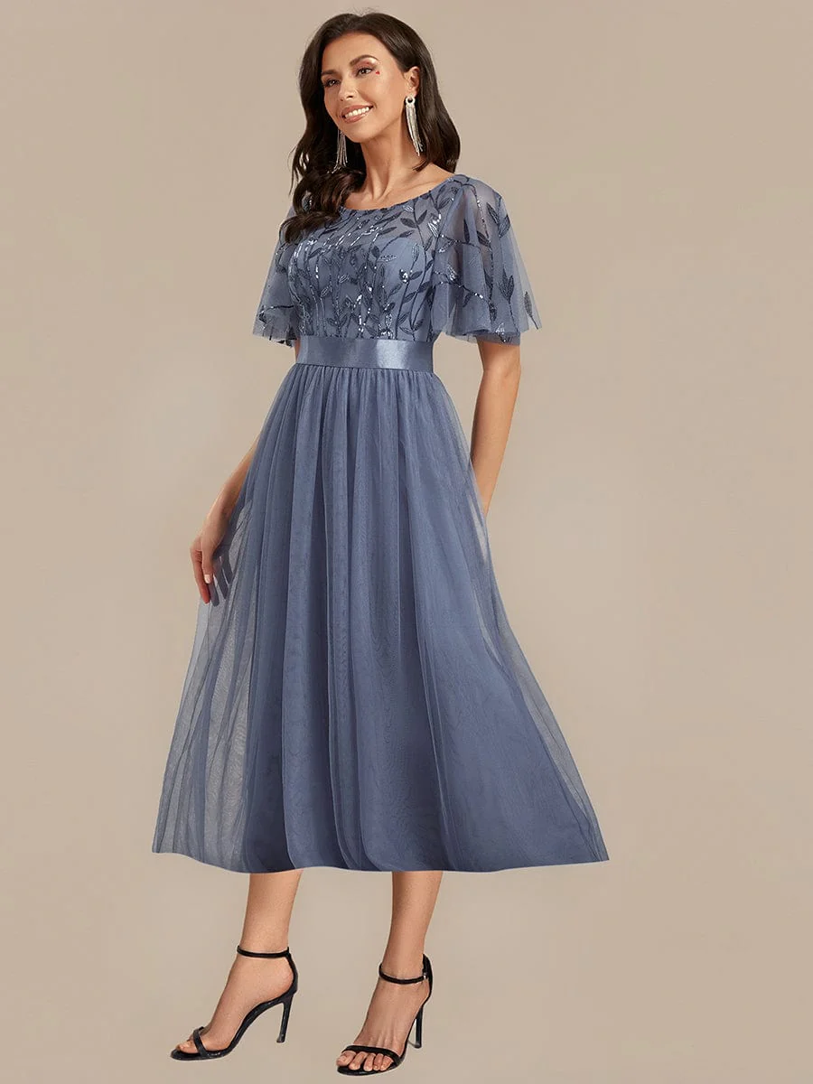 ever TAYLOR|Designer Sequined Leaf Midi Evening Dress - Image 40