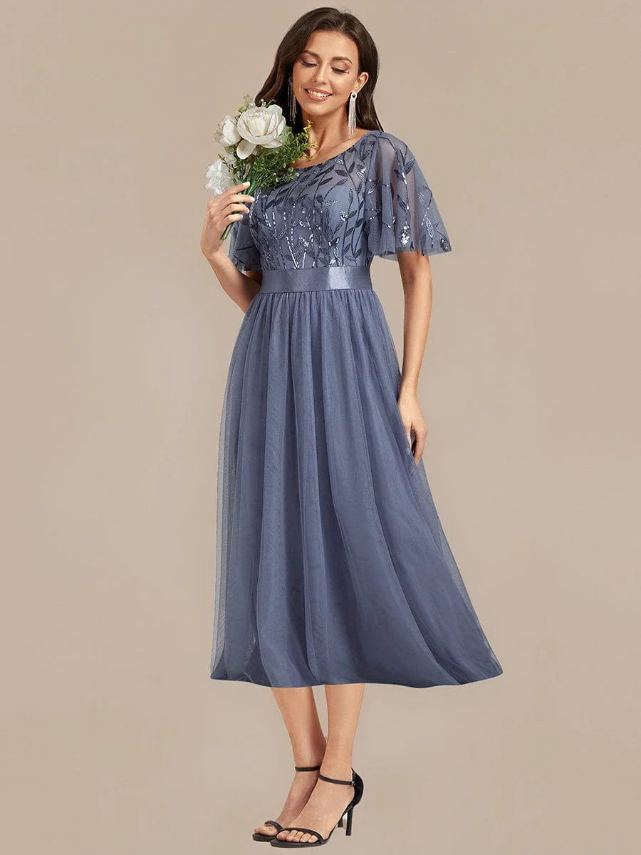 ever TAYLOR|Designer Sequined Leaf Midi Evening Dress - Image 41