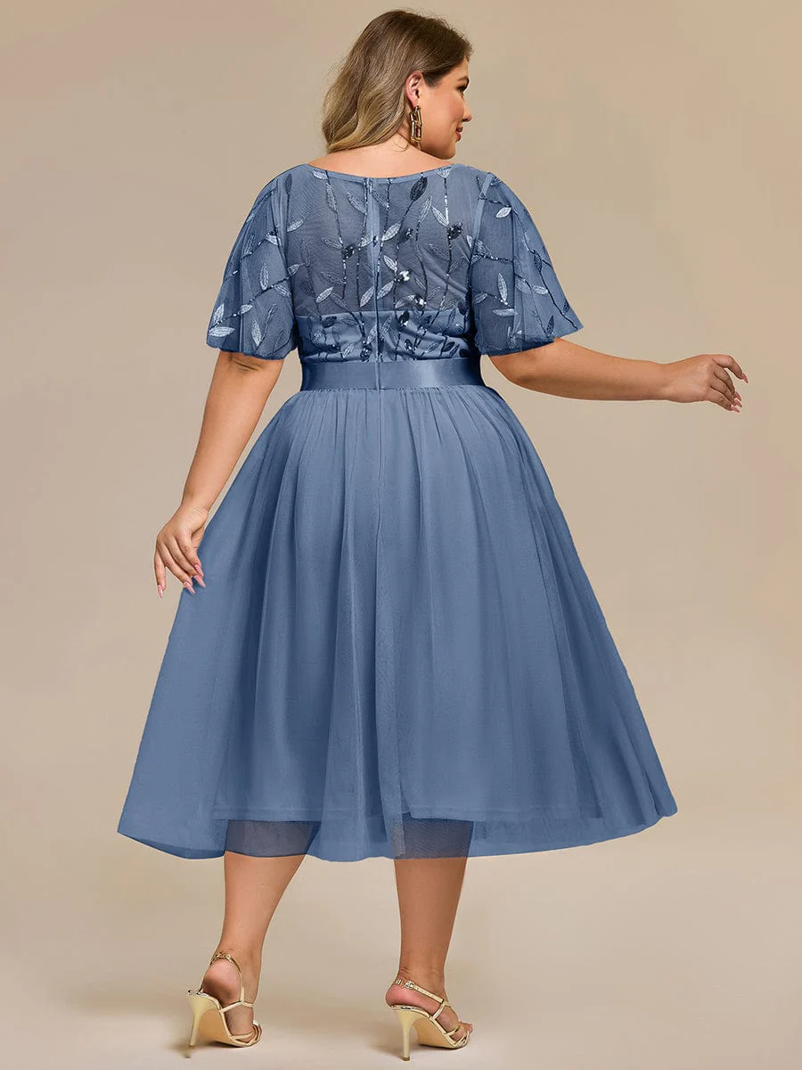 ever TAYLOR|Designer Sequined Leaf Midi Evening Dress - Image 43