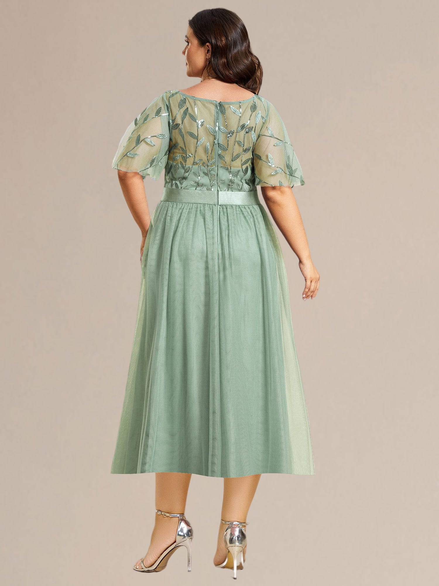 ever TAYLOR|Designer Sequined Leaf Midi Evening Dress - Image 55