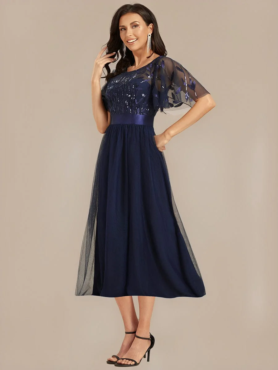 ever TAYLOR|Designer Sequined Leaf Midi Evening Dress - Image 58