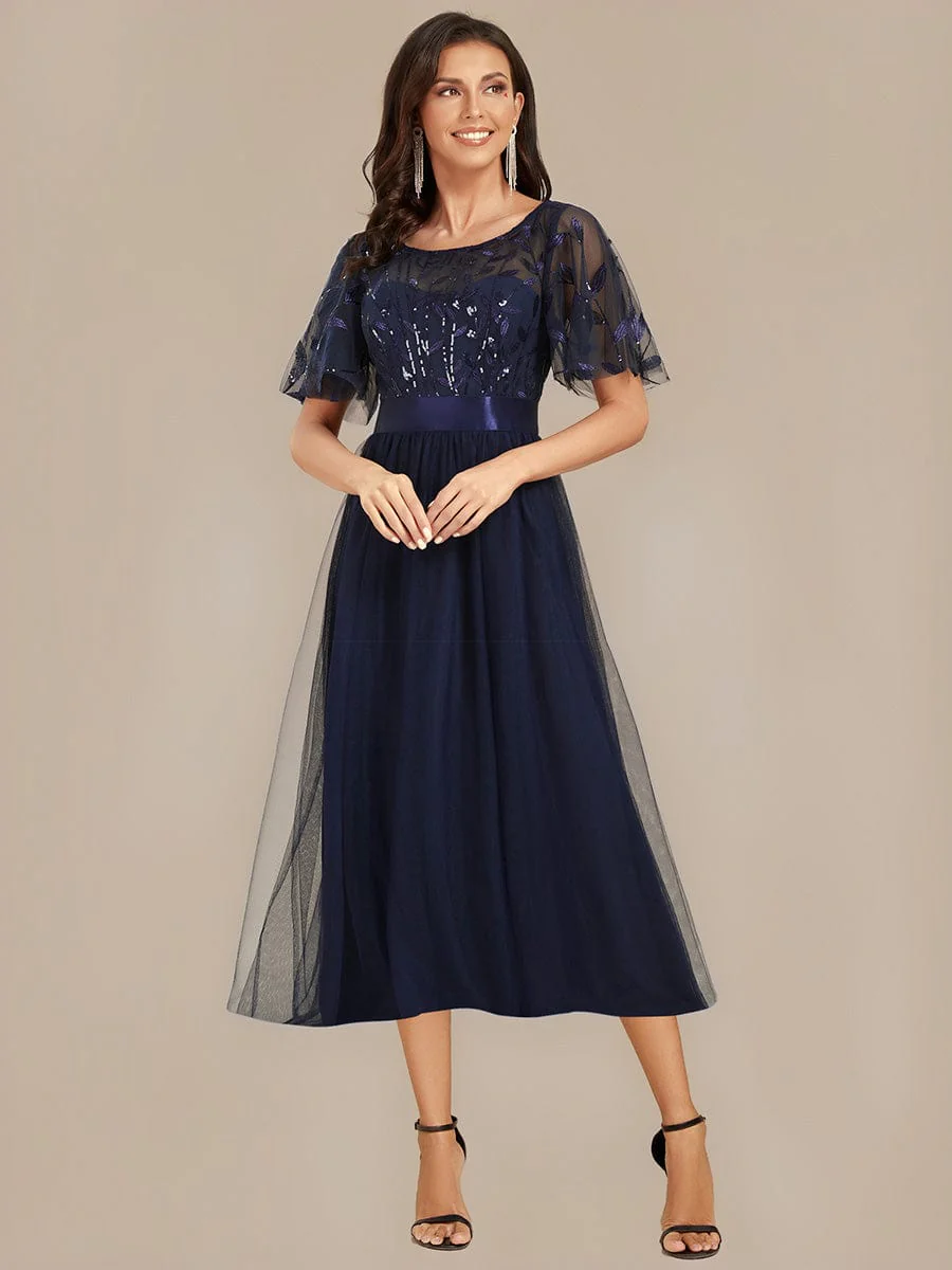 ever TAYLOR|Designer Sequined Leaf Midi Evening Dress - Image 59