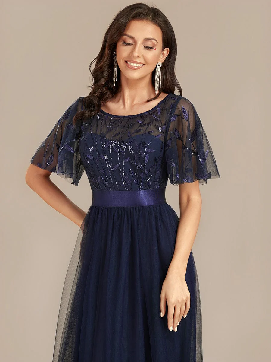 ever TAYLOR|Designer Sequined Leaf Midi Evening Dress - Image 60