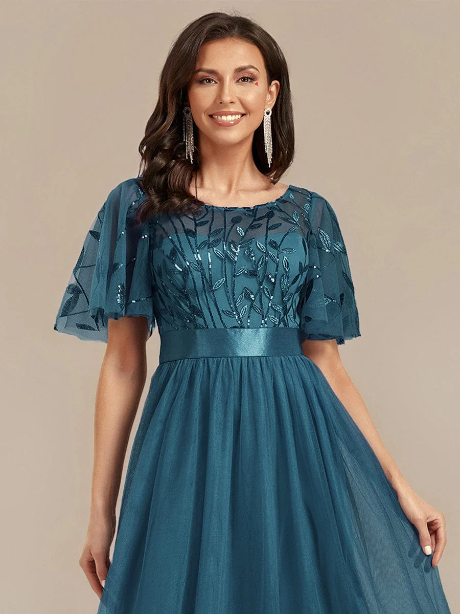 ever TAYLOR|Designer Sequined Leaf Midi Evening Dress - Image 68