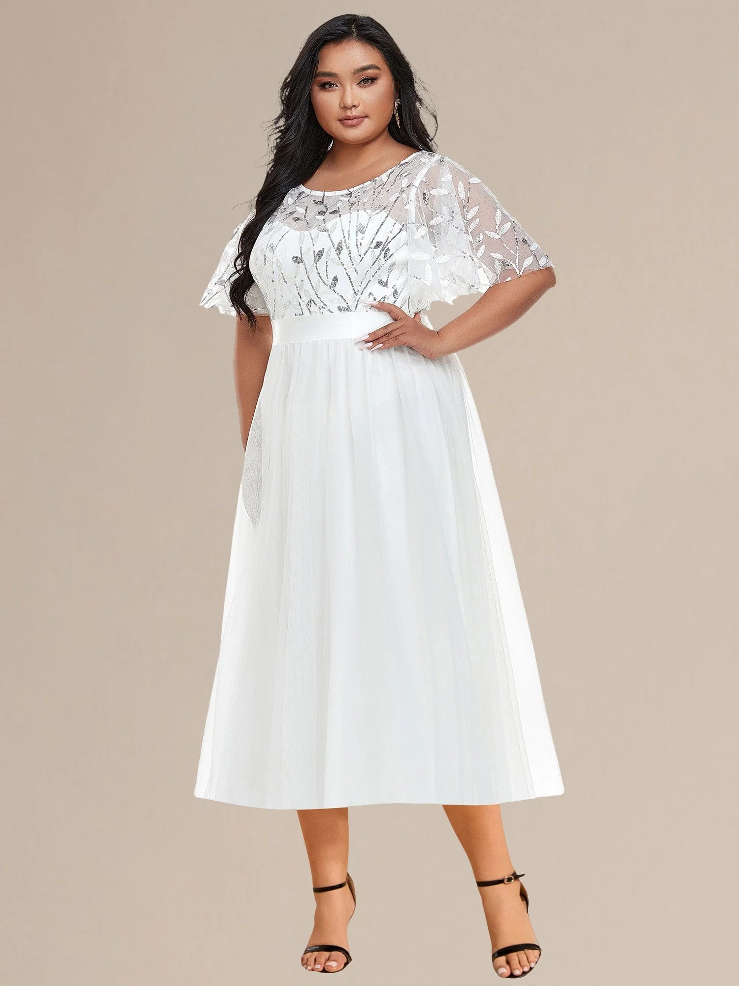 ever TAYLOR|Designer Sequined Leaf Midi Evening Dress - Image 75