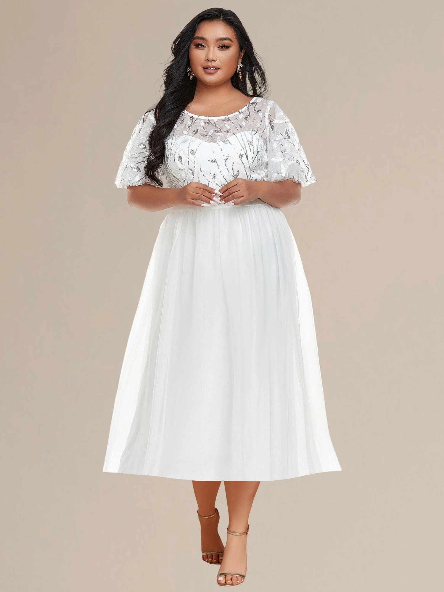 ever TAYLOR|Designer Sequined Leaf Midi Evening Dress - Image 76