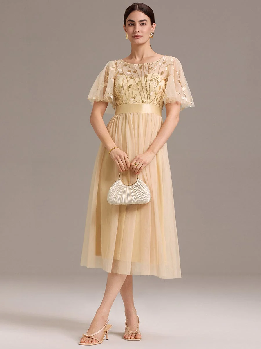 ever TAYLOR|Designer Sequined Leaf Midi Evening Dress - Image 8