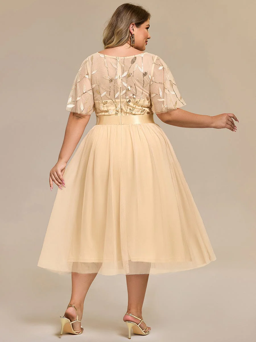 ever TAYLOR|Designer Sequined Leaf Midi Evening Dress - Image 81