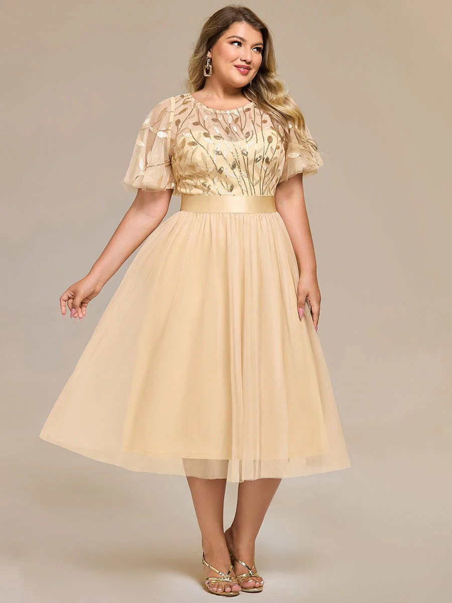 ever TAYLOR|Designer Sequined Leaf Midi Evening Dress - Image 83