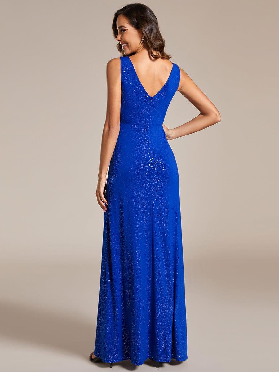 Floor Length V Neck Shimmery Evening Dresses with Side Split - Image 48