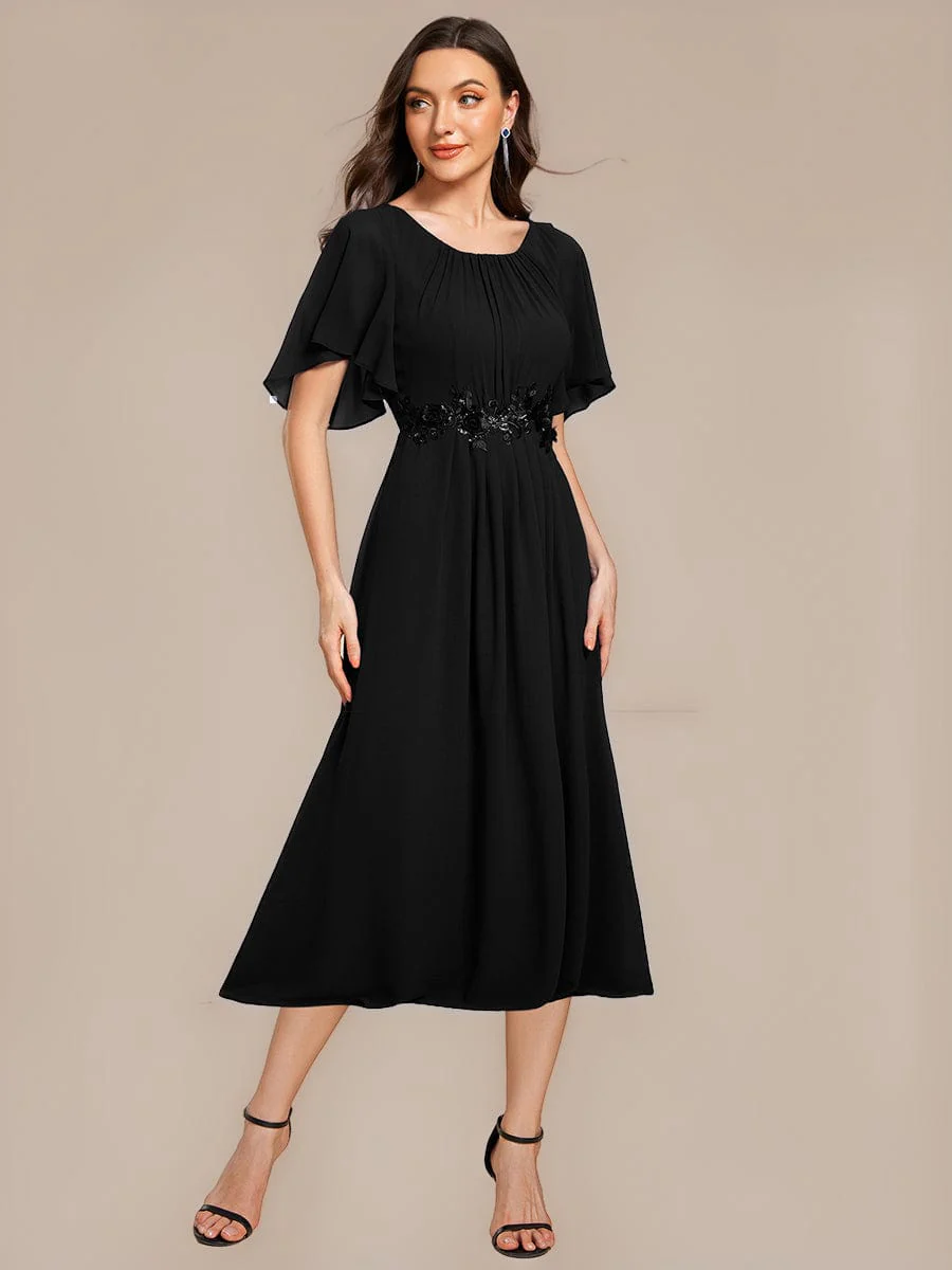 ever PORTIA|Applique Chiffon Ruffle Sleeve Evening Dress - Image 4