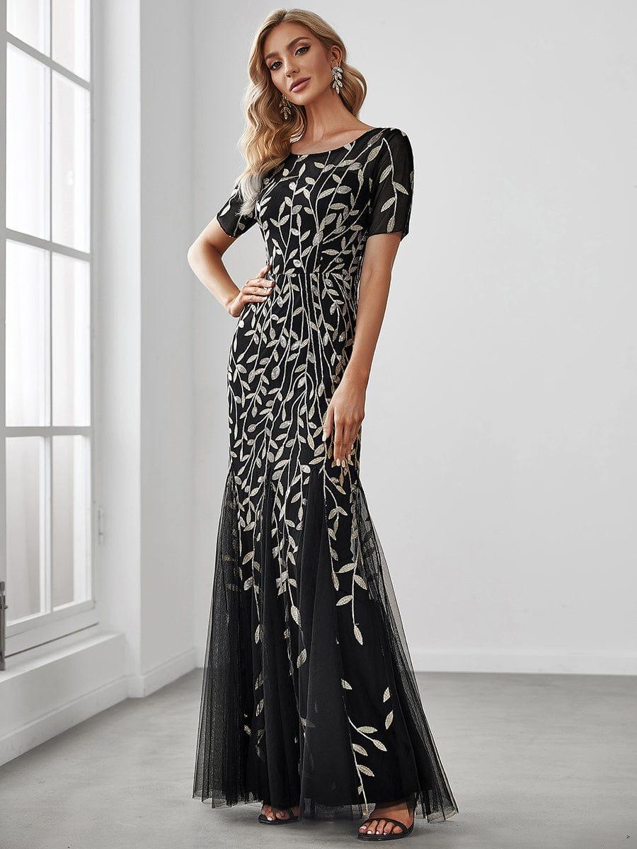 ever JADEN|Sequin Leaf Maxi Long Fishtail Tulle Prom Dresses With Half Sleeves - Image 102