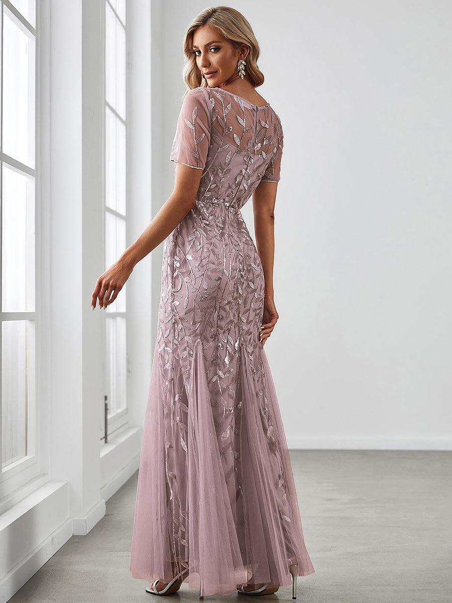 ever JADEN|Sequin Leaf Maxi Long Fishtail Tulle Prom Dresses With Half Sleeves - Image 110