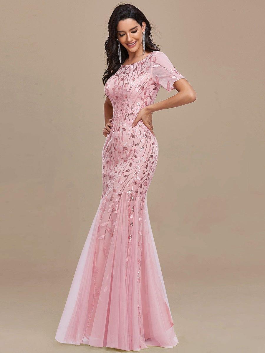 ever JADEN|Sequin Leaf Maxi Long Fishtail Tulle Prom Dresses With Half Sleeves - Image 120