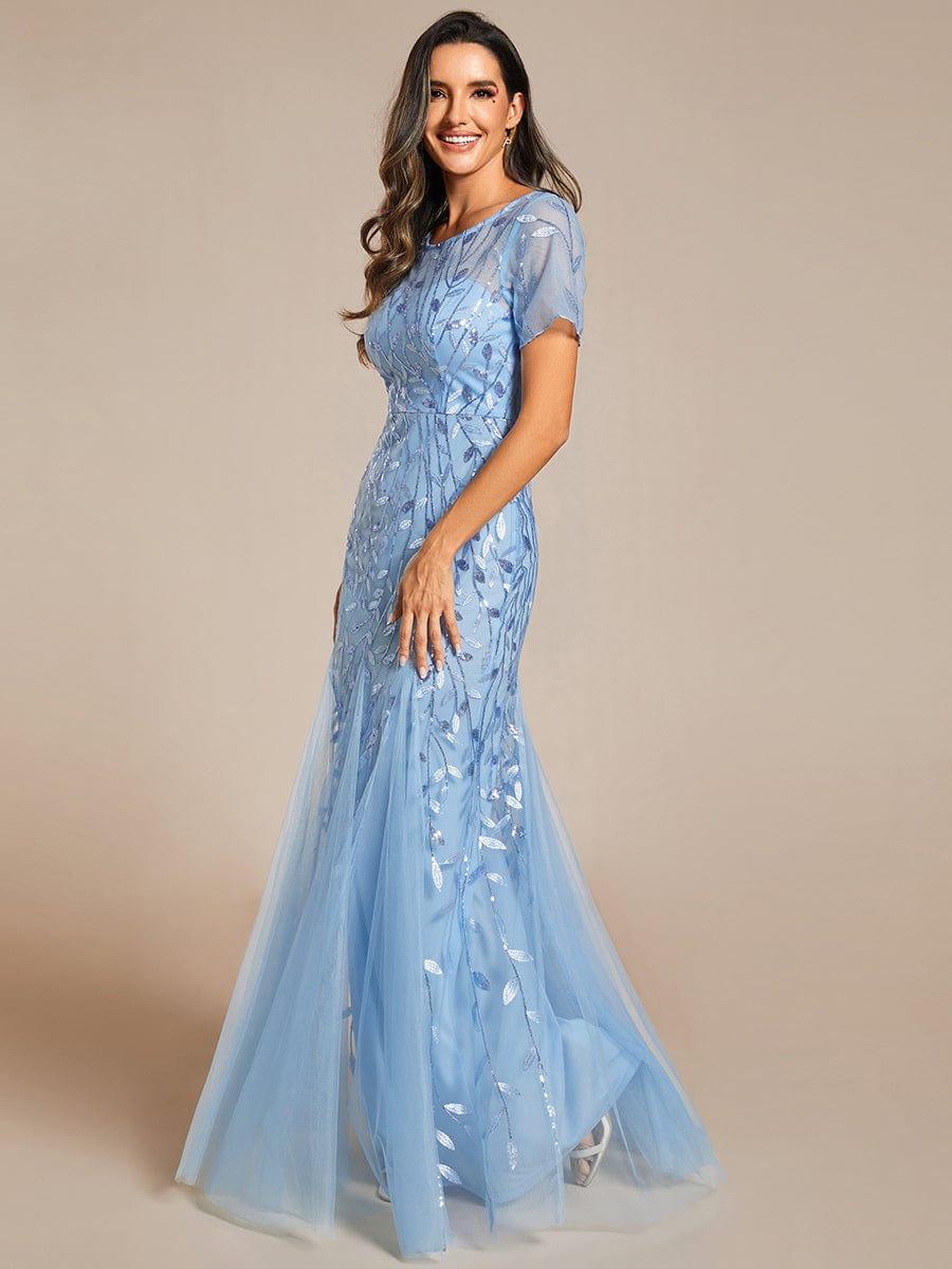 ever JADEN|Sequin Leaf Maxi Long Fishtail Tulle Prom Dresses With Half Sleeves - Image 129