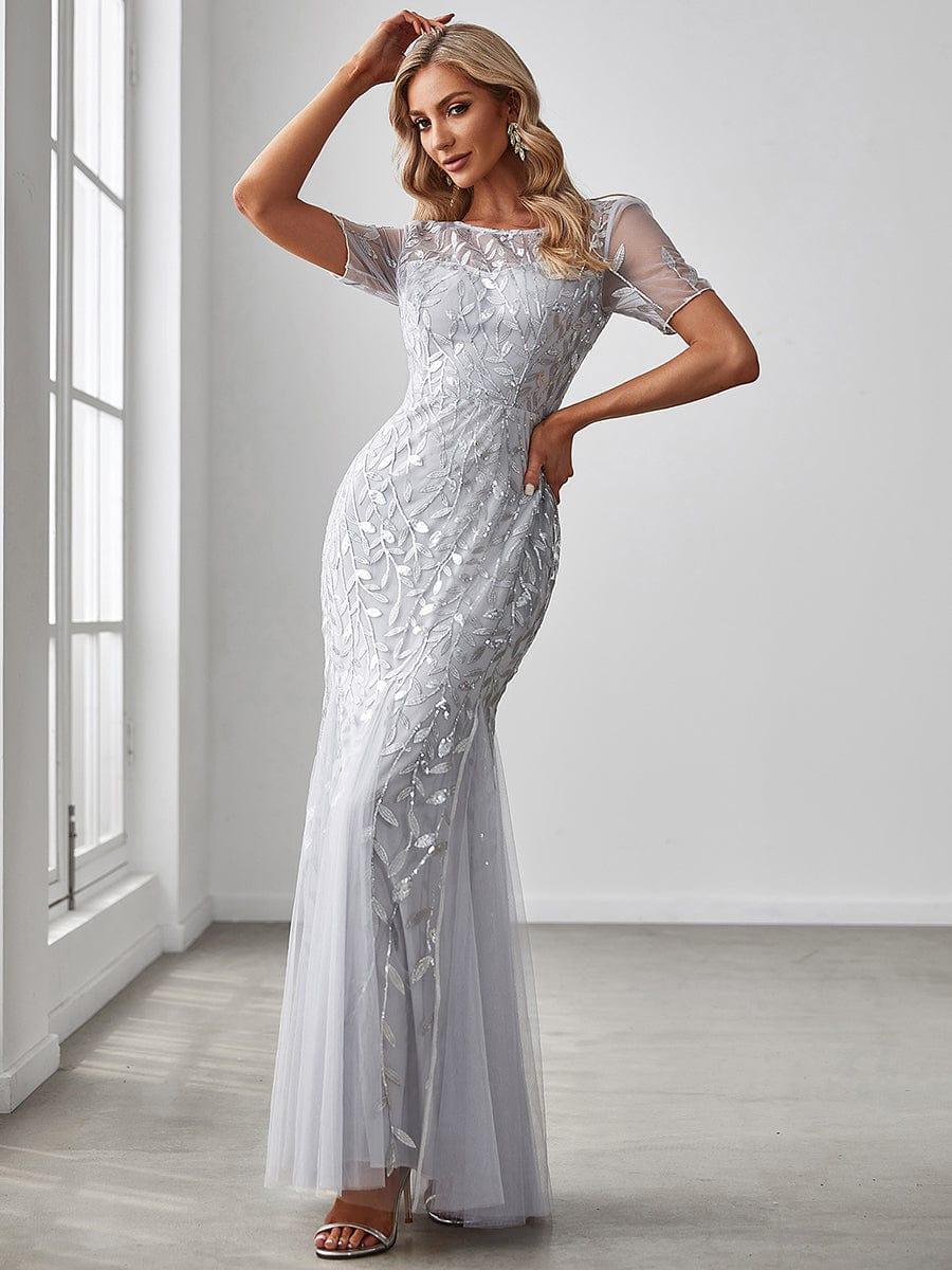 ever JADEN|Sequin Leaf Maxi Long Fishtail Tulle Prom Dresses With Half Sleeves - Image 27