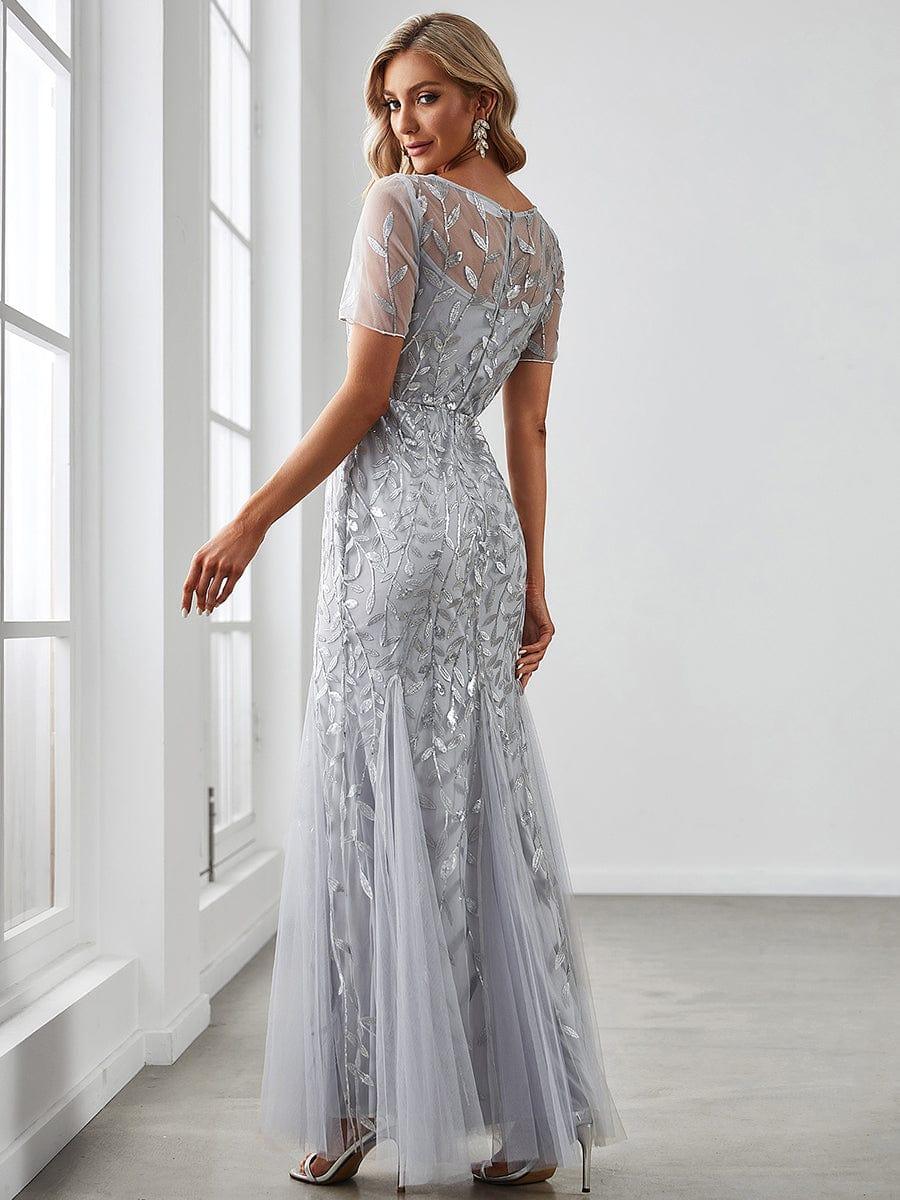 ever JADEN|Sequin Leaf Maxi Long Fishtail Tulle Prom Dresses With Half Sleeves - Image 28