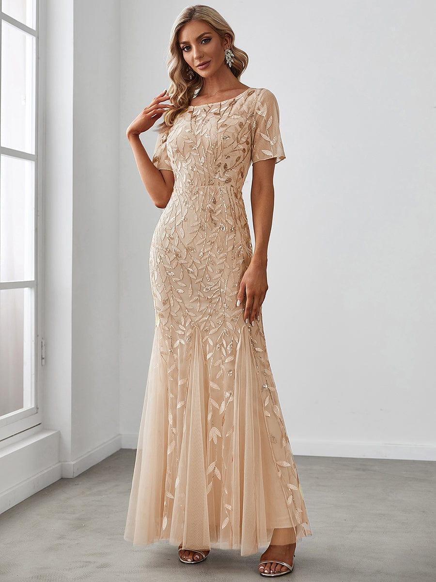 ever JADEN|Sequin Leaf Maxi Long Fishtail Tulle Prom Dresses With Half Sleeves - Image 3
