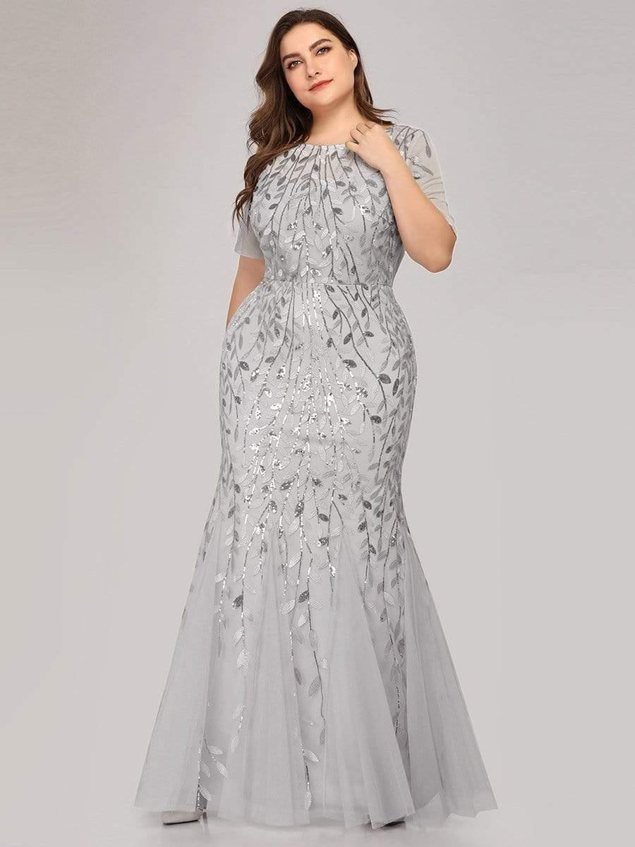 ever JADEN|Sequin Leaf Maxi Long Fishtail Tulle Prom Dresses With Half Sleeves - Image 32