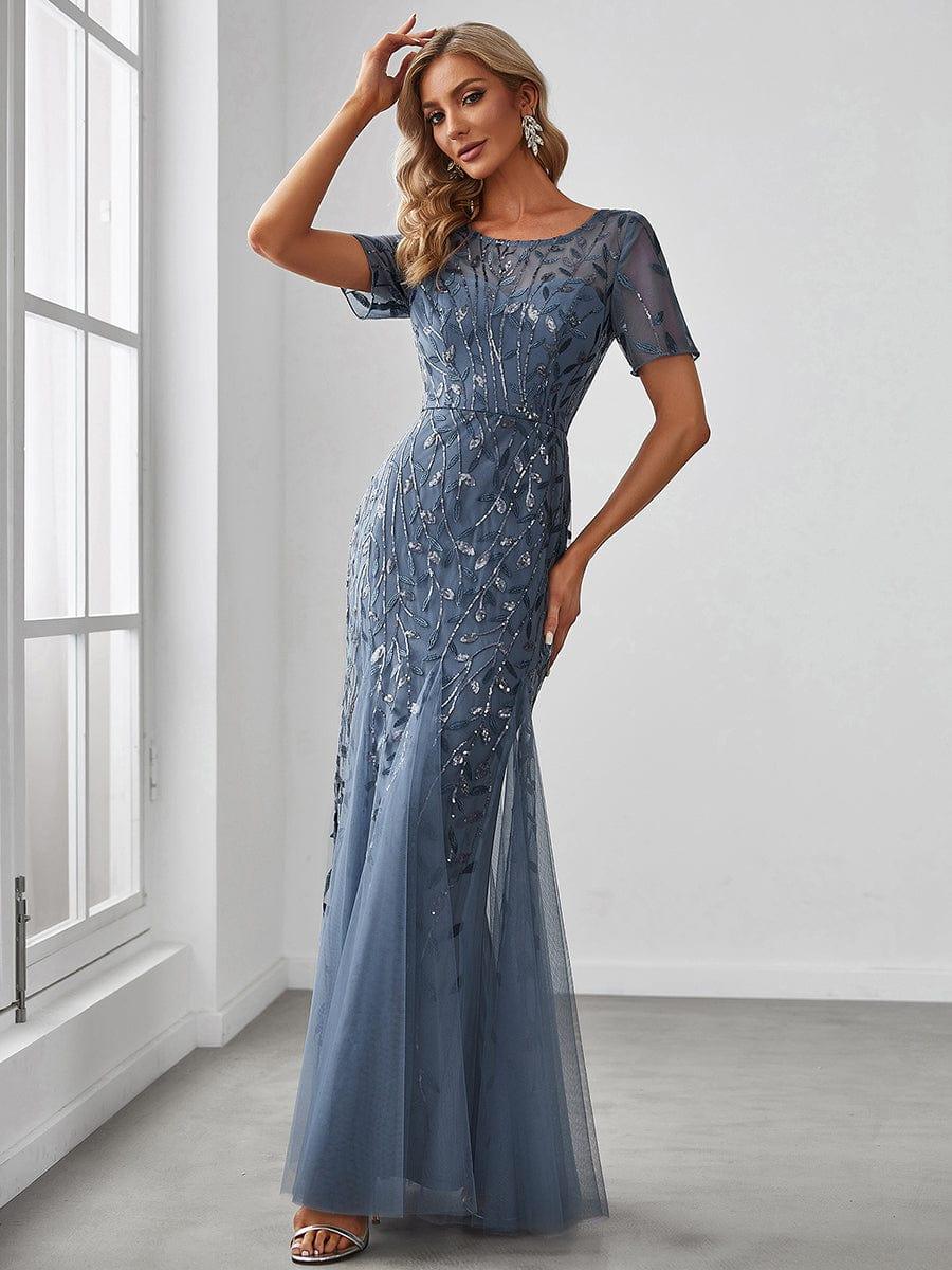ever JADEN|Sequin Leaf Maxi Long Fishtail Tulle Prom Dresses With Half Sleeves - Image 34