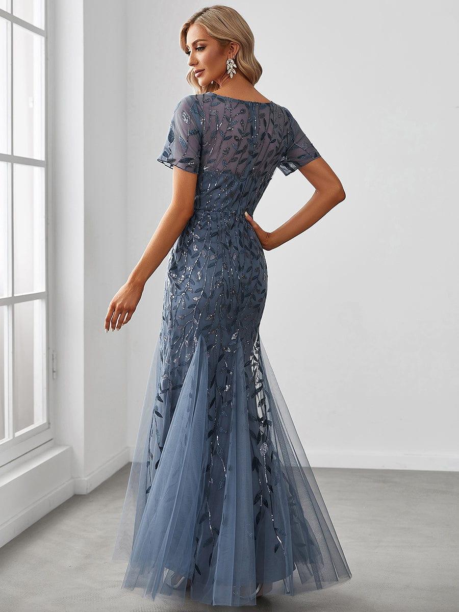 ever JADEN|Sequin Leaf Maxi Long Fishtail Tulle Prom Dresses With Half Sleeves - Image 35