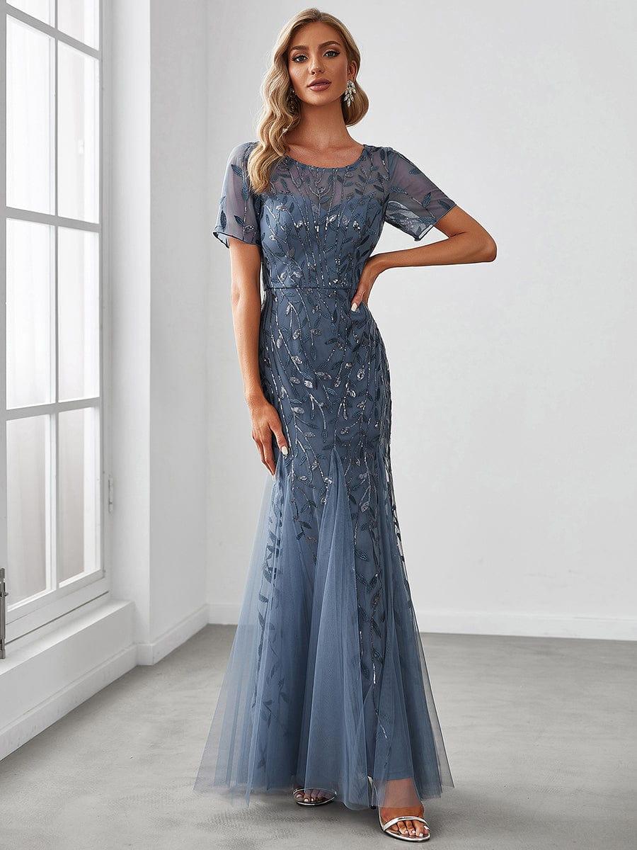 ever JADEN|Sequin Leaf Maxi Long Fishtail Tulle Prom Dresses With Half Sleeves - Image 37