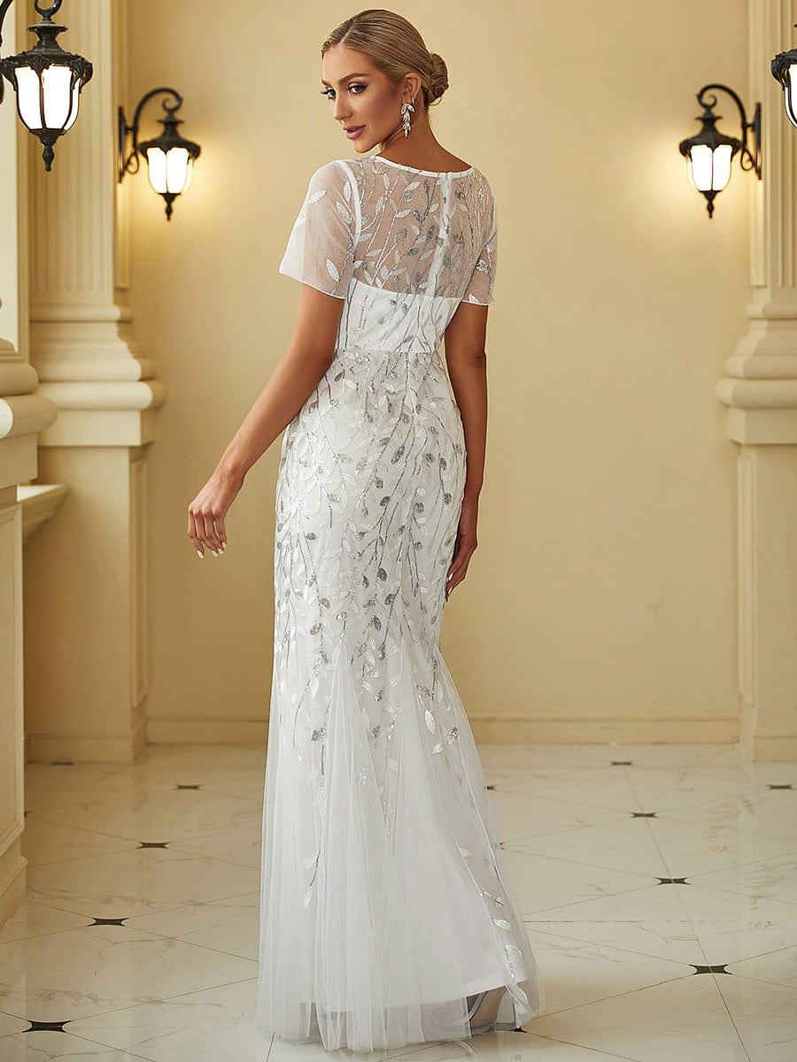 ever JADEN|Sequin Leaf Maxi Long Fishtail Tulle Prom Dresses With Half Sleeves - Image 41