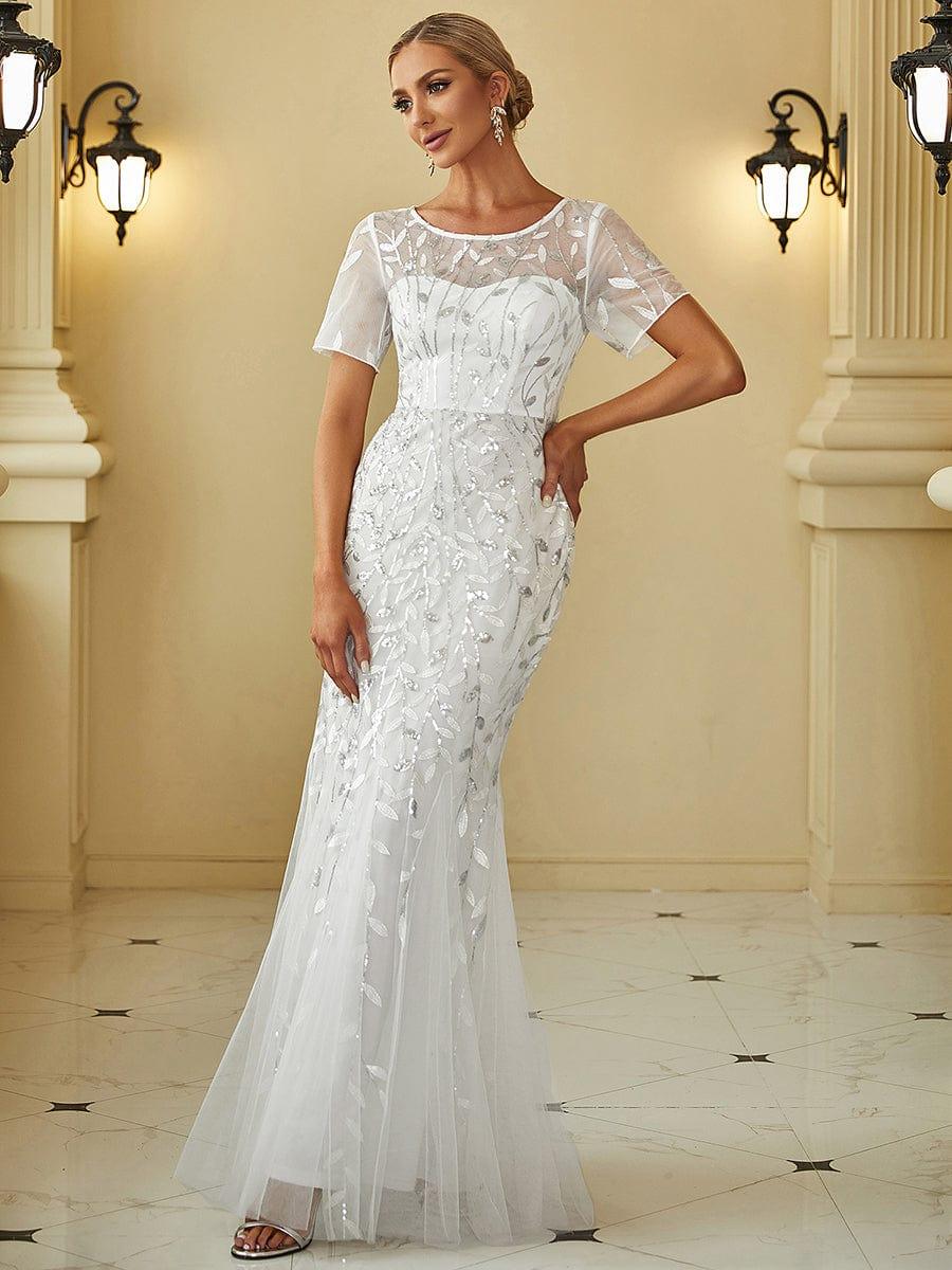 ever JADEN|Sequin Leaf Maxi Long Fishtail Tulle Prom Dresses With Half Sleeves - Image 43