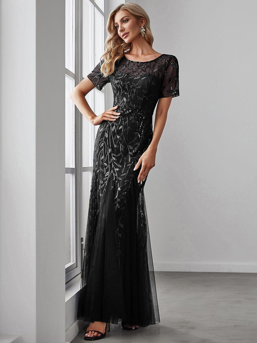 ever JADEN|Sequin Leaf Maxi Long Fishtail Tulle Prom Dresses With Half Sleeves - Image 47