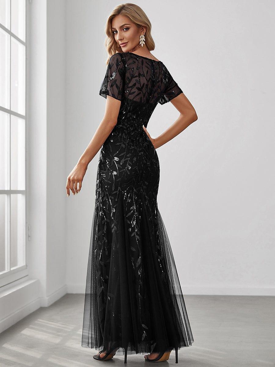 ever JADEN|Sequin Leaf Maxi Long Fishtail Tulle Prom Dresses With Half Sleeves - Image 48