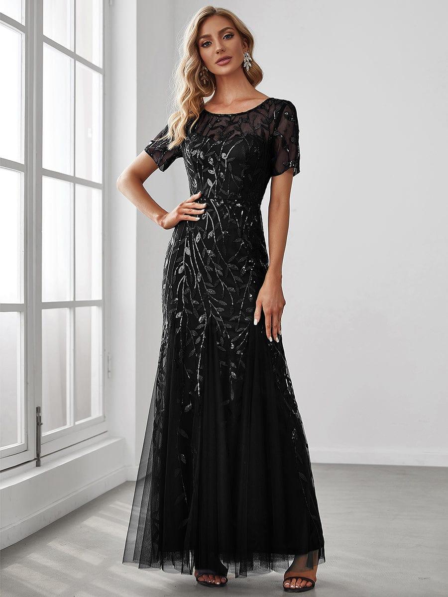 ever JADEN|Sequin Leaf Maxi Long Fishtail Tulle Prom Dresses With Half Sleeves - Image 50