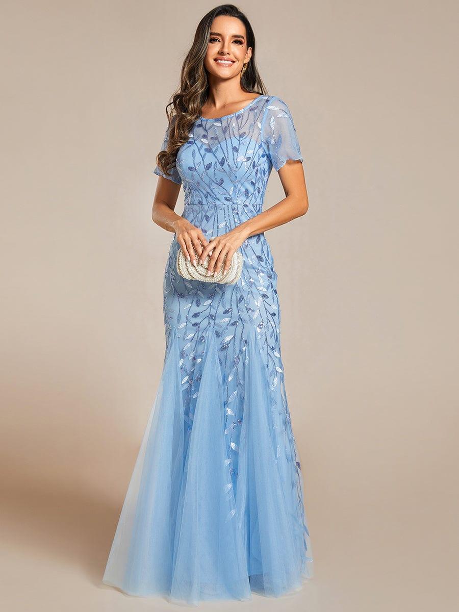 ever JADEN|Sequin Leaf Maxi Long Fishtail Tulle Prom Dresses With Half Sleeves - Image 64