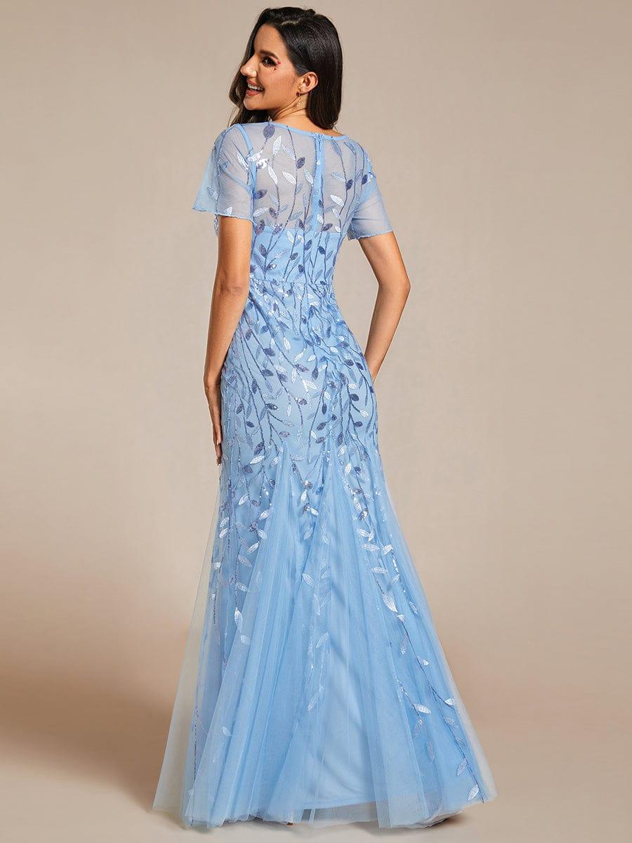 ever JADEN|Sequin Leaf Maxi Long Fishtail Tulle Prom Dresses With Half Sleeves - Image 65