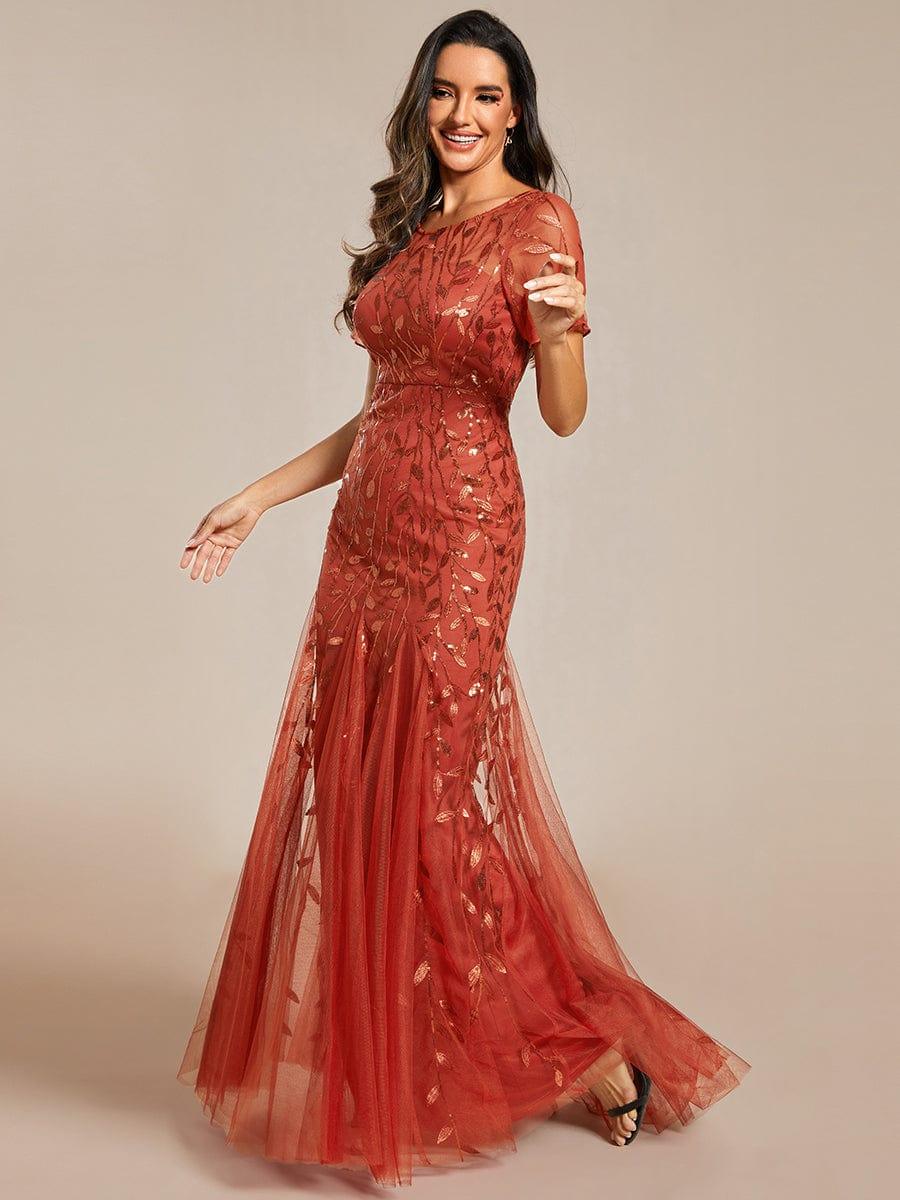ever JADEN|Sequin Leaf Maxi Long Fishtail Tulle Prom Dresses With Half Sleeves - Image 73