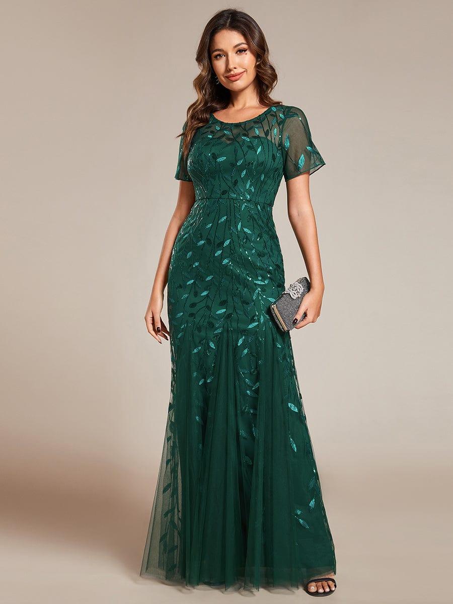 ever JADEN|Sequin Leaf Maxi Long Fishtail Tulle Prom Dresses With Half Sleeves - Image 79
