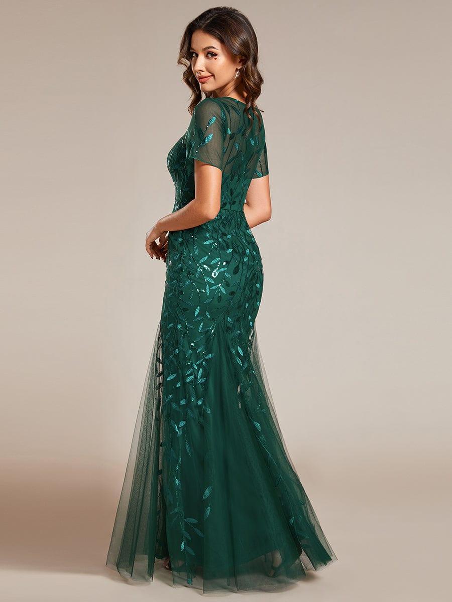 ever JADEN|Sequin Leaf Maxi Long Fishtail Tulle Prom Dresses With Half Sleeves - Image 80