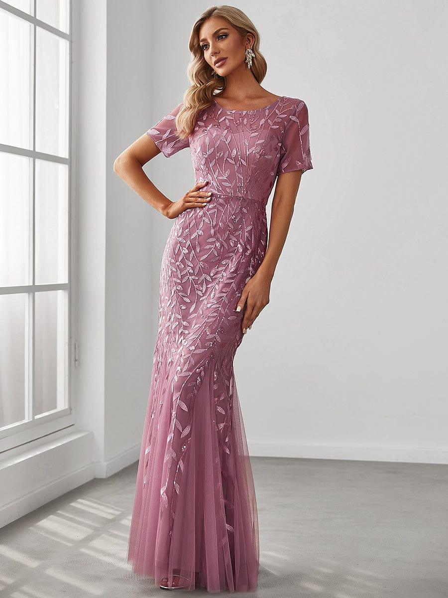 ever JADEN|Sequin Leaf Maxi Long Fishtail Tulle Prom Dresses With Half Sleeves - Image 87