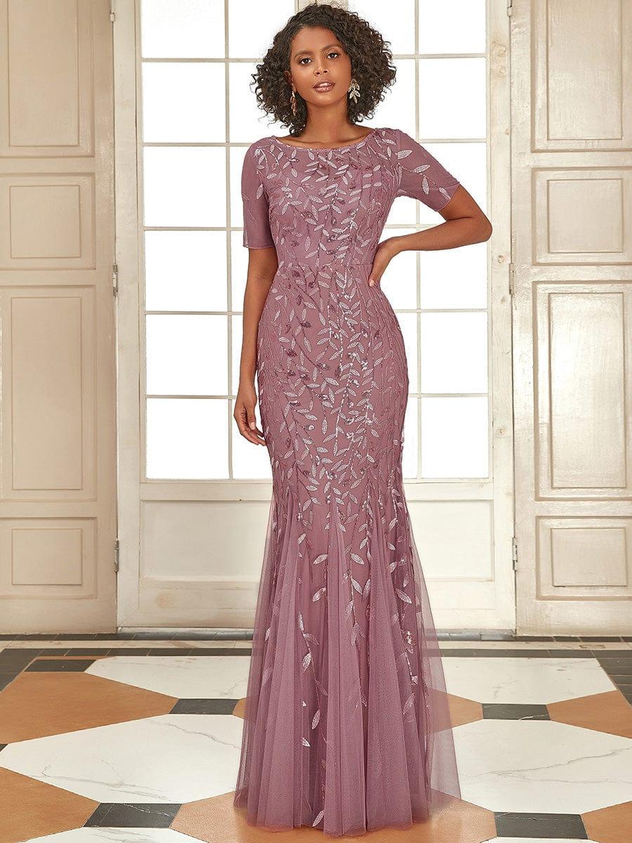 ever JADEN|Sequin Leaf Maxi Long Fishtail Tulle Prom Dresses With Half Sleeves - Image 90