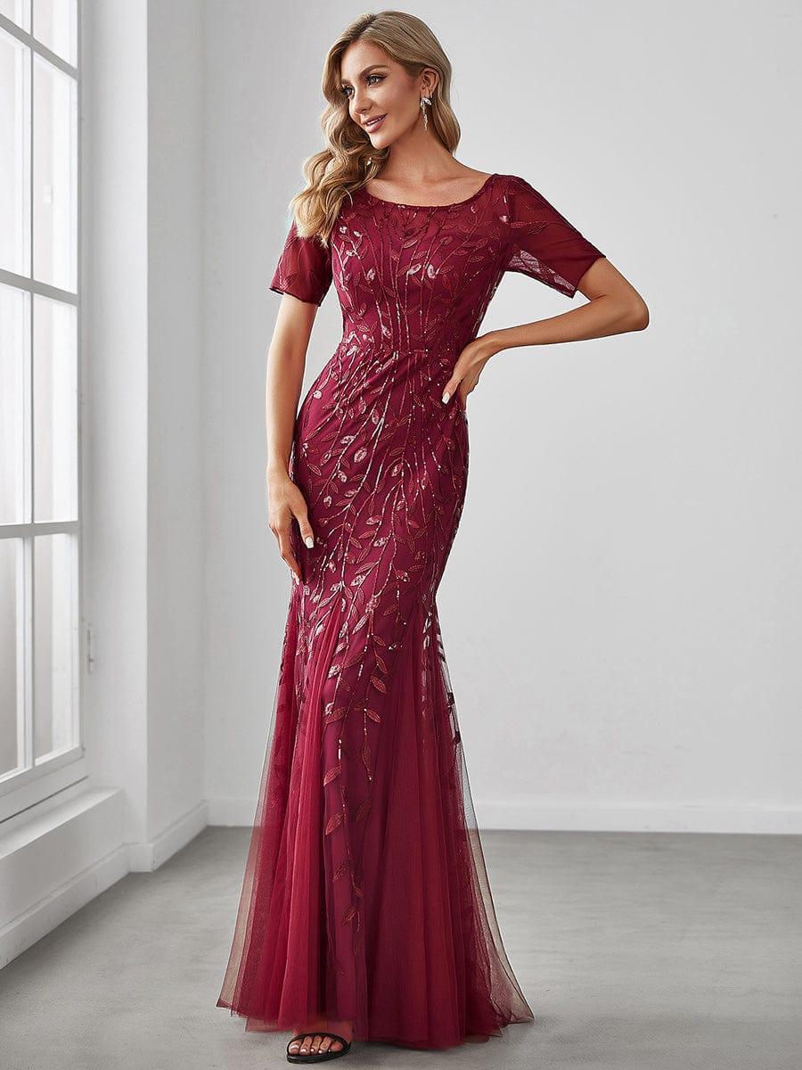 ever JADEN|Sequin Leaf Maxi Long Fishtail Tulle Prom Dress With Half Sleeve - Image 11