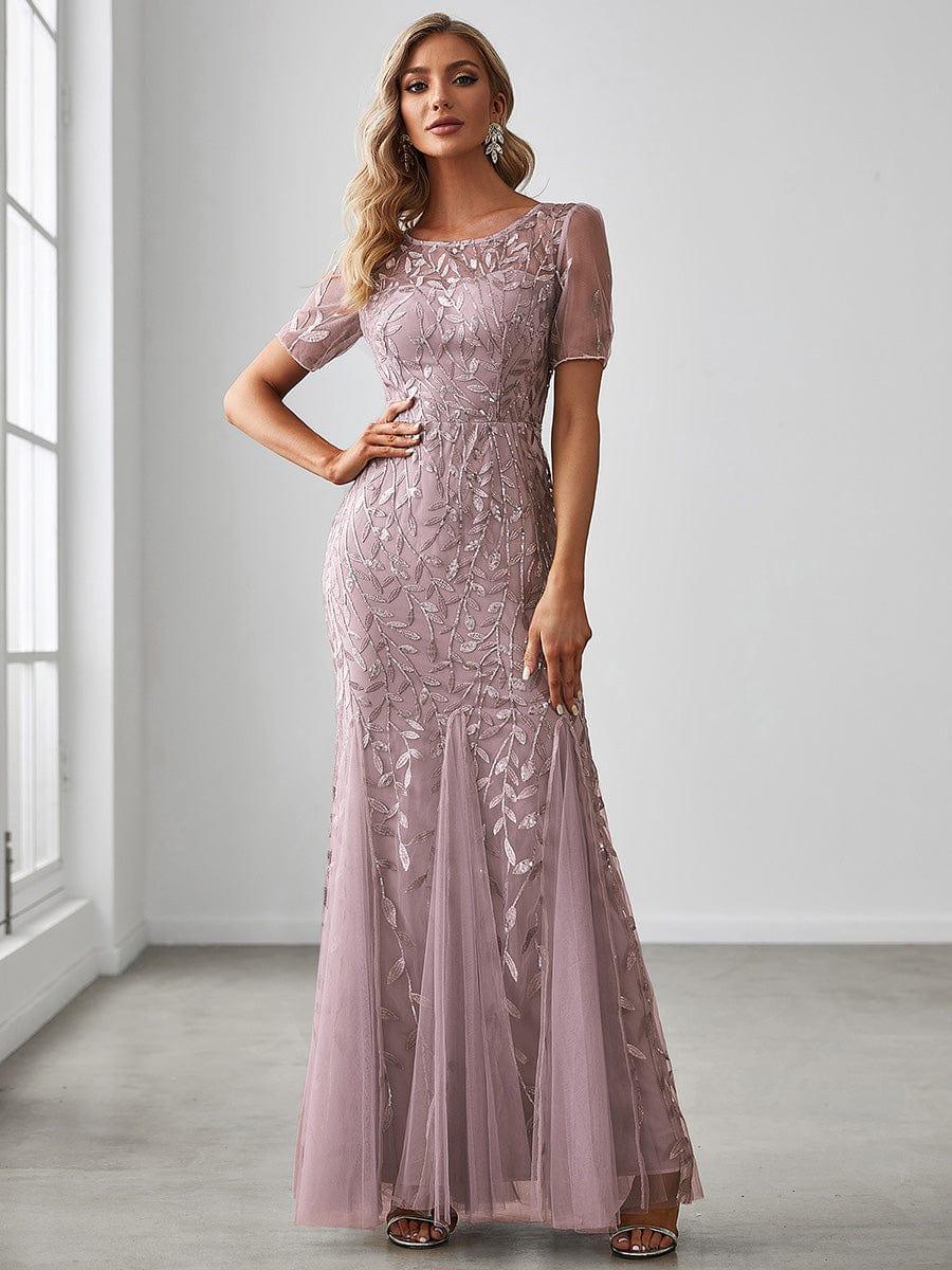 ever JADEN|Sequin Leaf Maxi Long Fishtail Tulle Prom Dress With Half Sleeve - Image 23