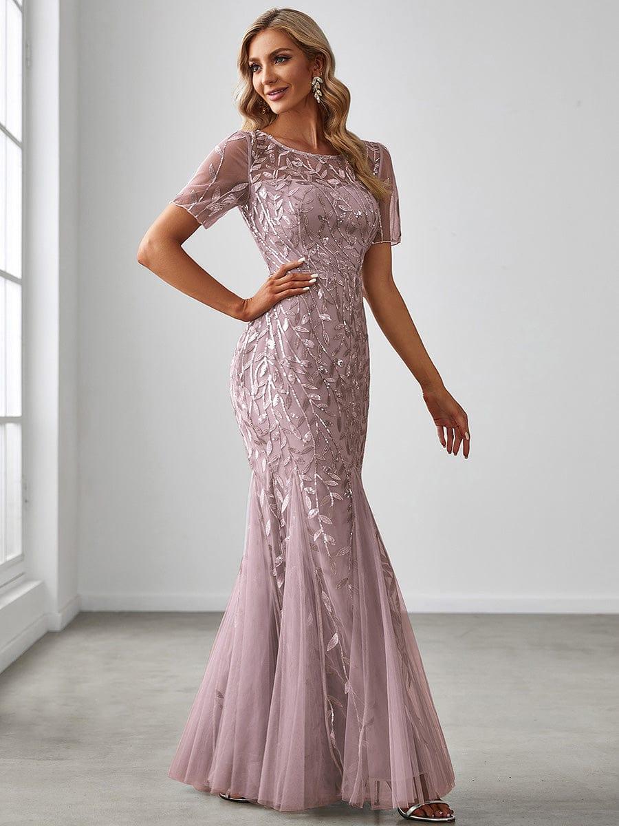 ever JADEN|Sequin Leaf Maxi Long Fishtail Tulle Prom Dress With Half Sleeve - Image 26