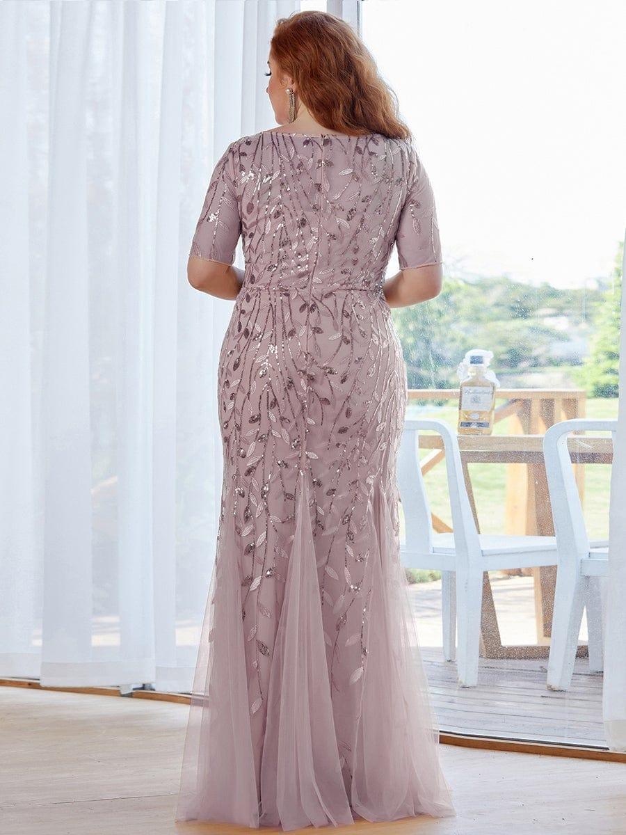 ever JADEN|Sequin Leaf Maxi Long Fishtail Tulle Prom Dress With Half Sleeve - Image 30