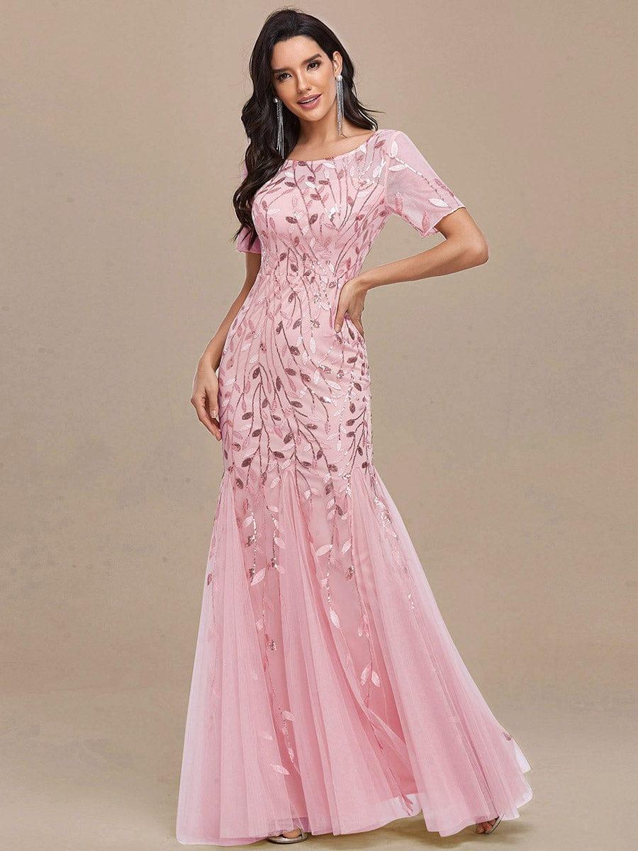 ever JADEN|Sequin Leaf Maxi Long Fishtail Tulle Prom Dress With Half Sleeve - Image 31