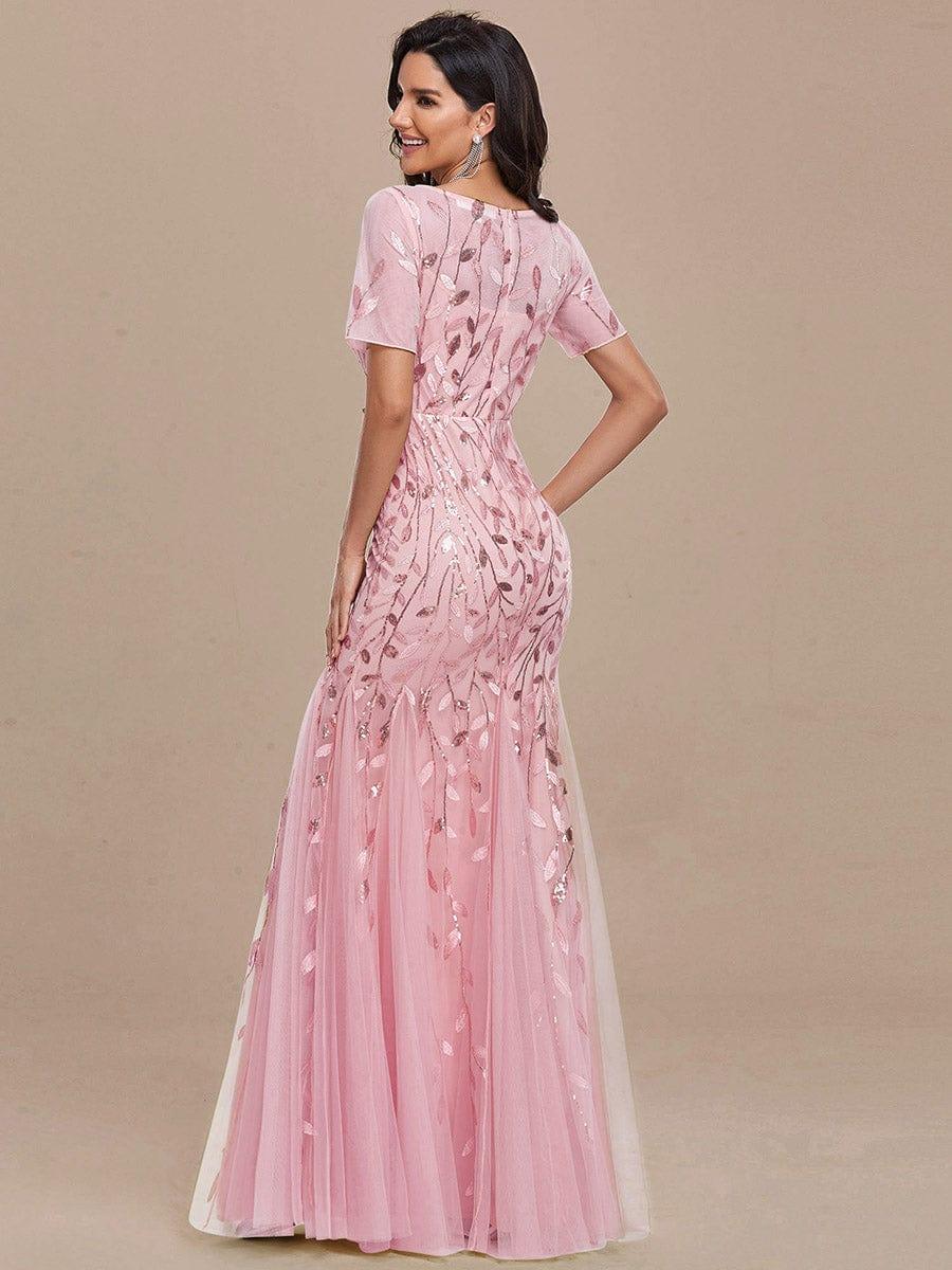 ever JADEN|Sequin Leaf Maxi Long Fishtail Tulle Prom Dress With Half Sleeve - Image 32